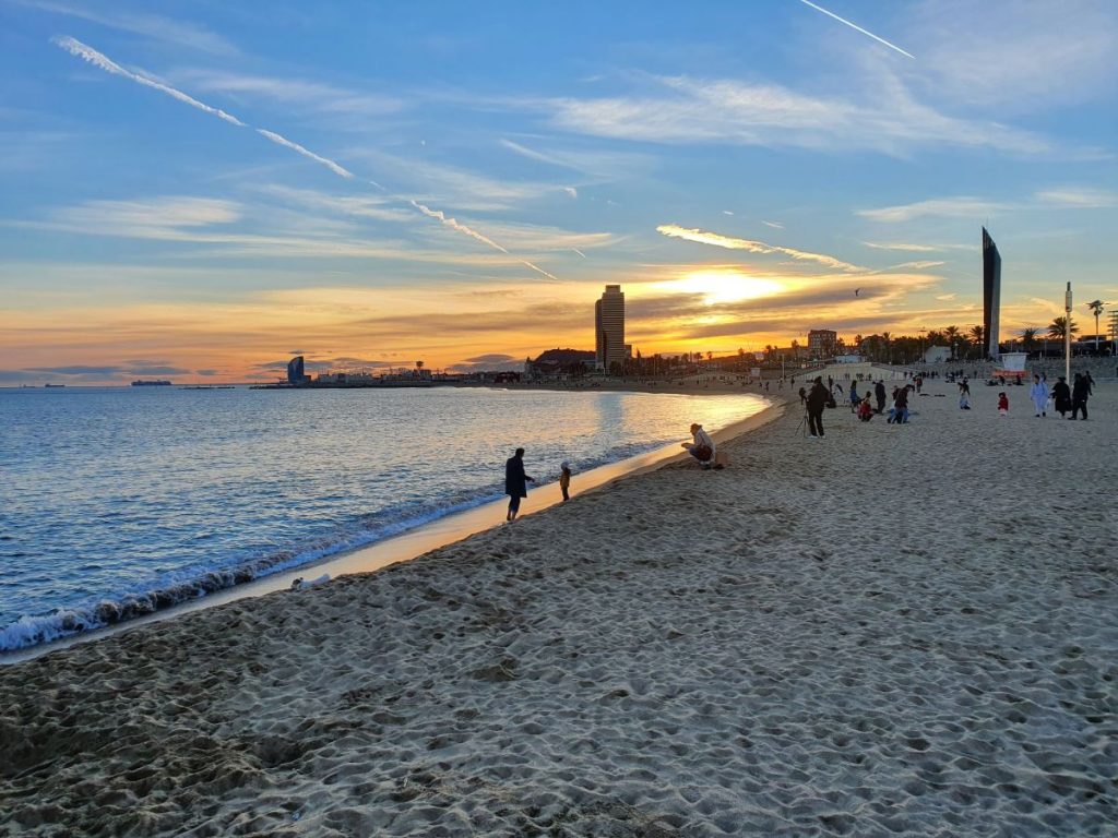 A beautiful beach in Barcelona contaminated with waste
