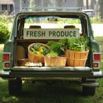 photo of a pickup truck filled with fresh produce.